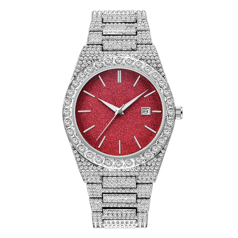 Men Big Brand Watches Hip Hop Diamond Fashion Alloy Band Date Golden Luxury Vintage Quartz Watch Montres De Marque De Luxe 2024