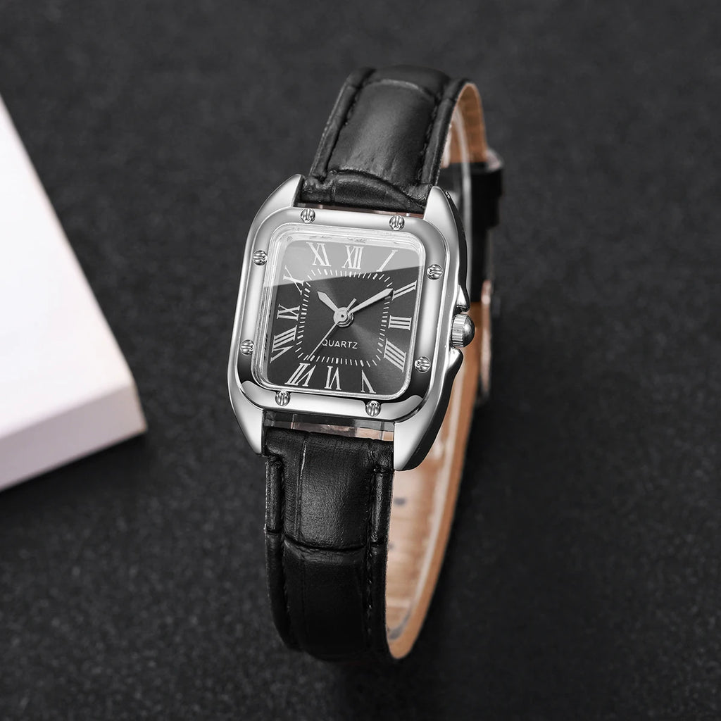 Fashion Square Women Leather Strap Wristwatches Casual Roma Dial Quartz Watch For Ladies Clock Relogio Feminino (Without Box)