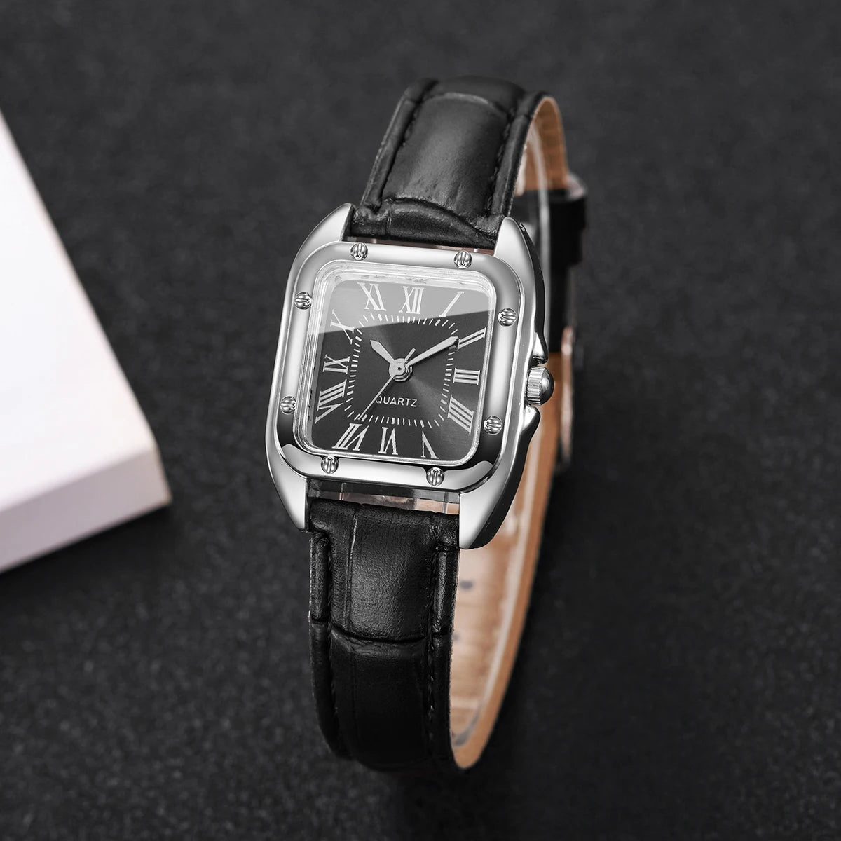 Fashion Square Women Leather Strap Wristwatches Casual Roma Dial Quartz Watch For Ladies Clock Relogio Feminino (Without Box)