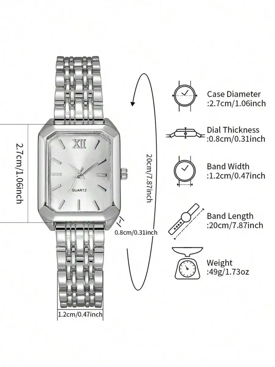 Montre femmes à cadran carré minimaliste en quartz + bracelet