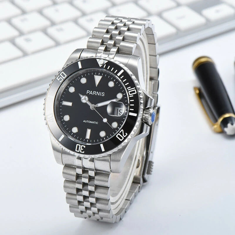 PARNIS Men Luxury Brand Wrist Watch Mens Sport Automatic Watches Man Mechanical Wristwatch 100m Waterproof Clock Luminous Montre