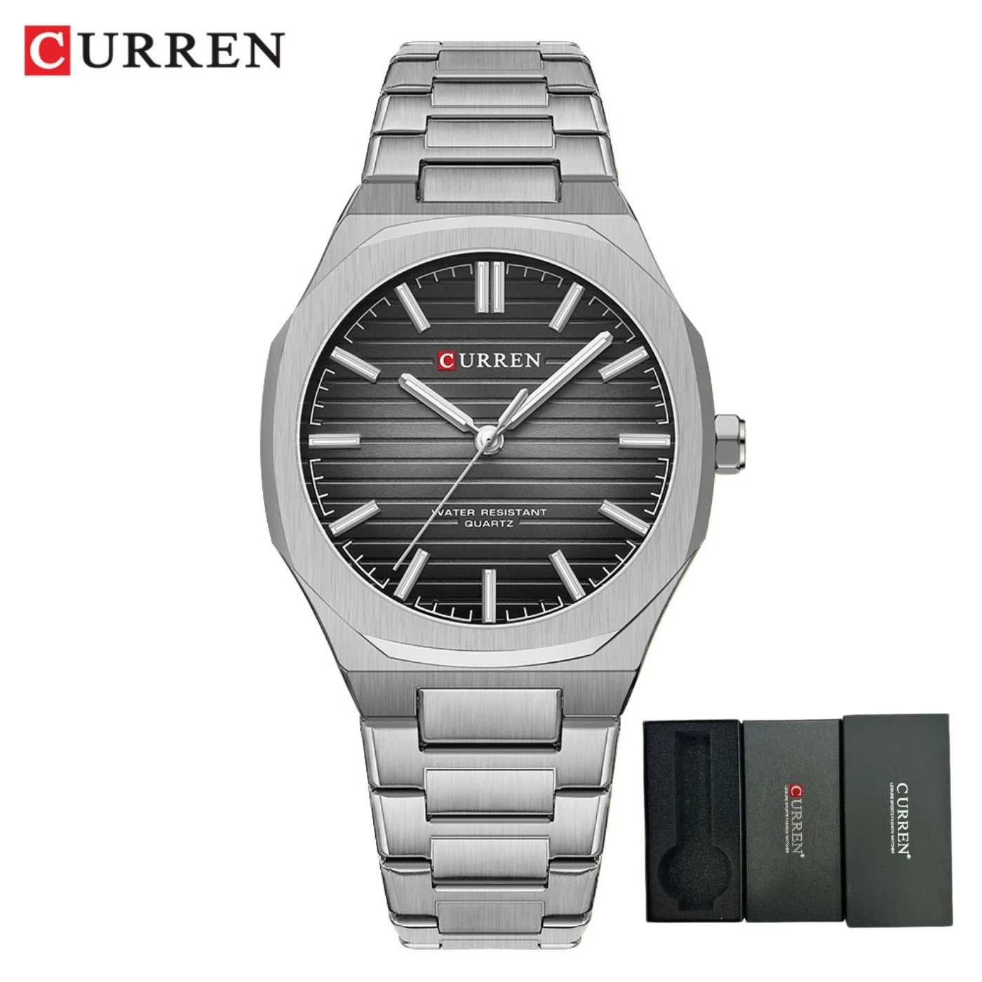 Montre-bracelet décontractée CURREN 8456 Quartz pour homme avec bracelet en acier inoxydable, cadran carré et fonction étanche