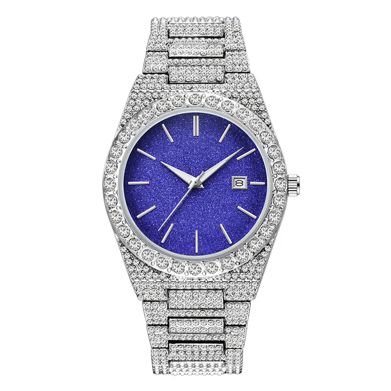Men Big Brand Watches Hip Hop Diamond Fashion Alloy Band Date Golden Luxury Vintage Quartz Watch Montres De Marque De Luxe 2024