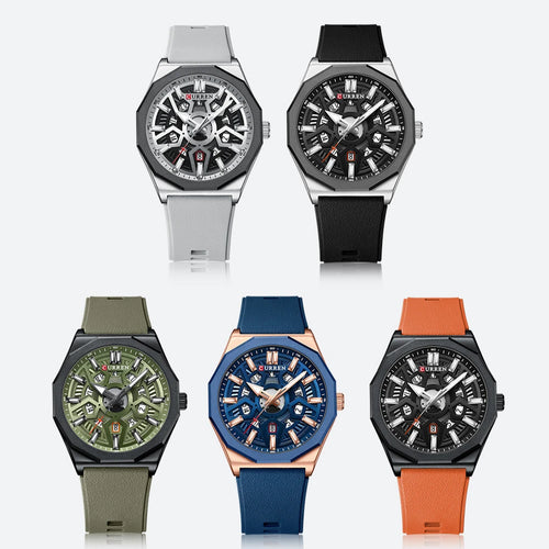 CURREN 8437 Unisex Minimalist Quartz Watch Polygonal Skeleton Sports Waterproof Silicone-Strap Wristwatch