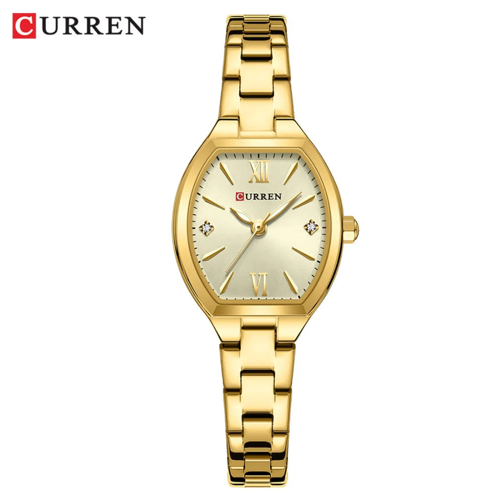 Montre CURREN pour femmes, élégante et simple de forme tonneau, à quartz, bracelet élastique, style rétro, pour femmes