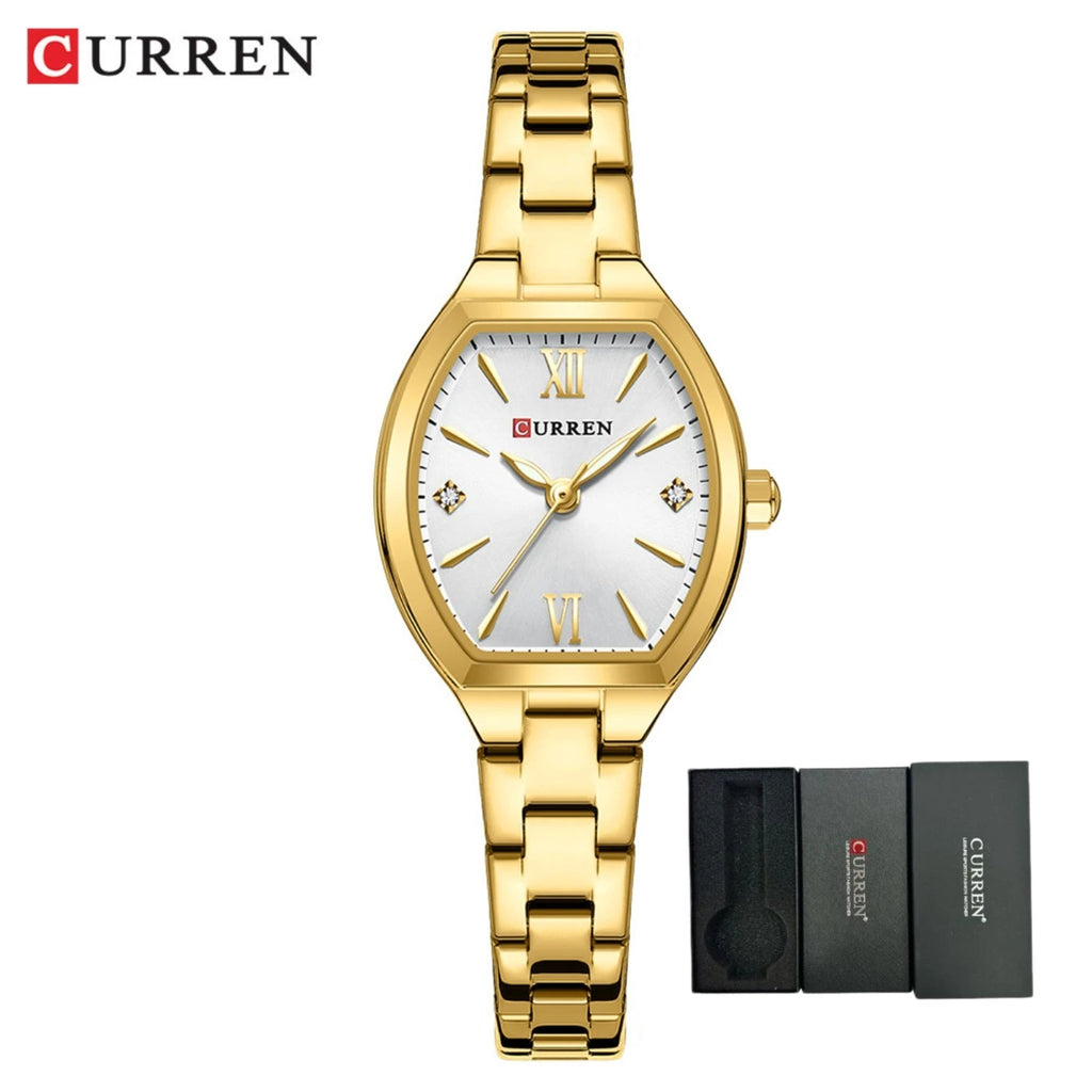 Montre CURREN pour femmes, élégante et simple de forme tonneau, à quartz, bracelet élastique, style rétro, pour femmes
