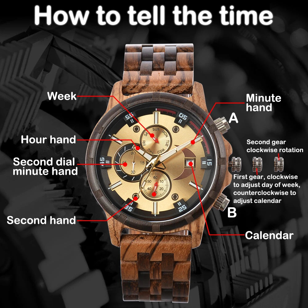 Man's Watches Wooden Watch Strap Hand Watch Quartz Wrist Watch for Men Chronograph Luxury Brand Montre Homme Gift Drop Shipping