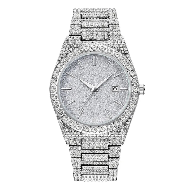 Men Big Brand Watches Hip Hop Diamond Fashion Alloy Band Date Golden Luxury Vintage Quartz Watch Montres De Marque De Luxe 2024
