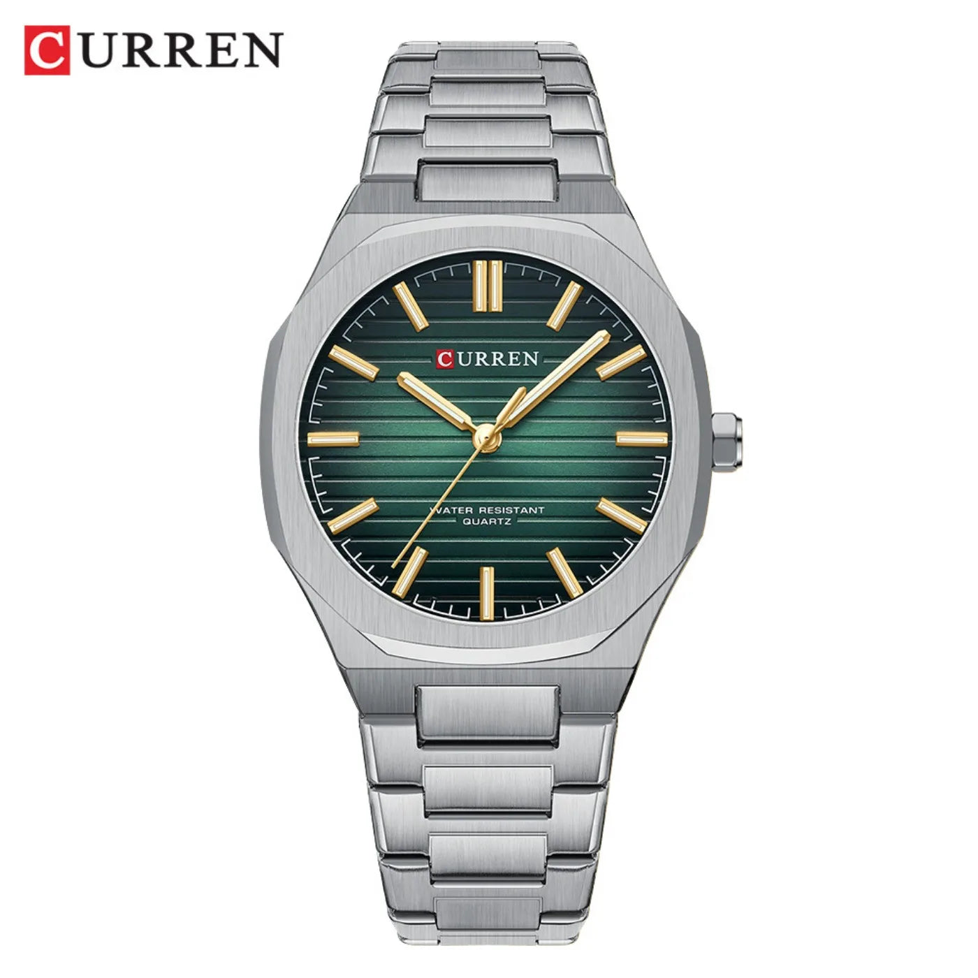 Montre-bracelet décontractée CURREN 8456 Quartz pour homme avec bracelet en acier inoxydable, cadran carré et fonction étanche